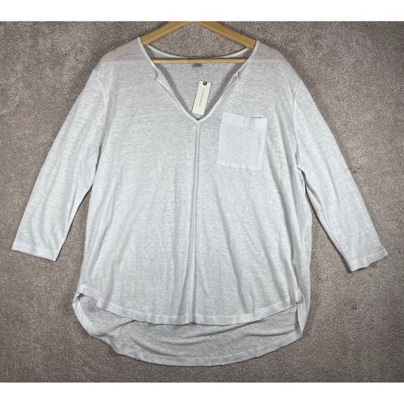 NWT Anthropologie Bordeaux Women White Linen Blend V-Neck 3/4 Sleeve Top Large - Picture 1 of 8